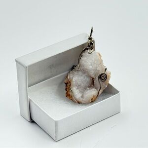 Silvertone Wire Wrapped Geode Pendant mined by seller, OOAK!